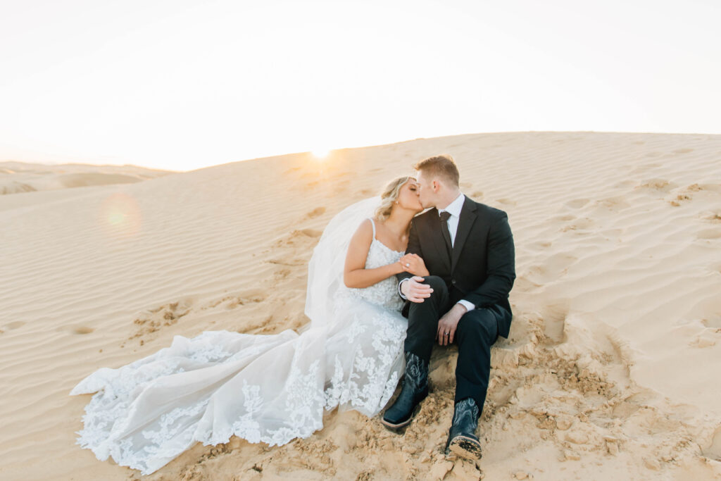 Check out this sunny and gorgeous bridal session at Little Sahara Sand Dunes. This gorgeous bride and groom stun at their formal session.